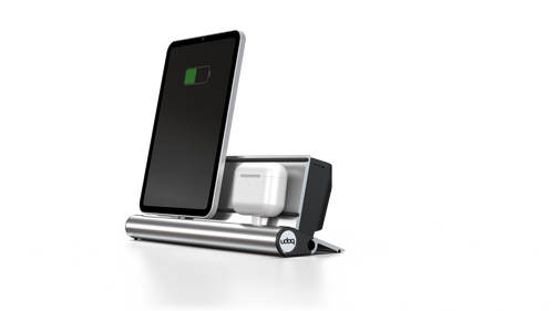 udoq 250 STARTER aluminum charging station with iPhone and iPad, height-adjustable adapters, made in Germany