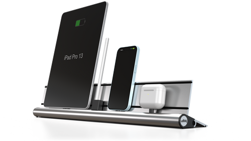 udoq 550 IPAD aluminum charging rail for multiple iPads, 55 cm with wide adapters, made in Germany